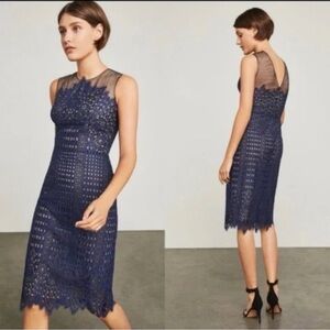 BCBG Sleeveless Navy Lace Sheath Dress - , Elegant Cocktail Dress